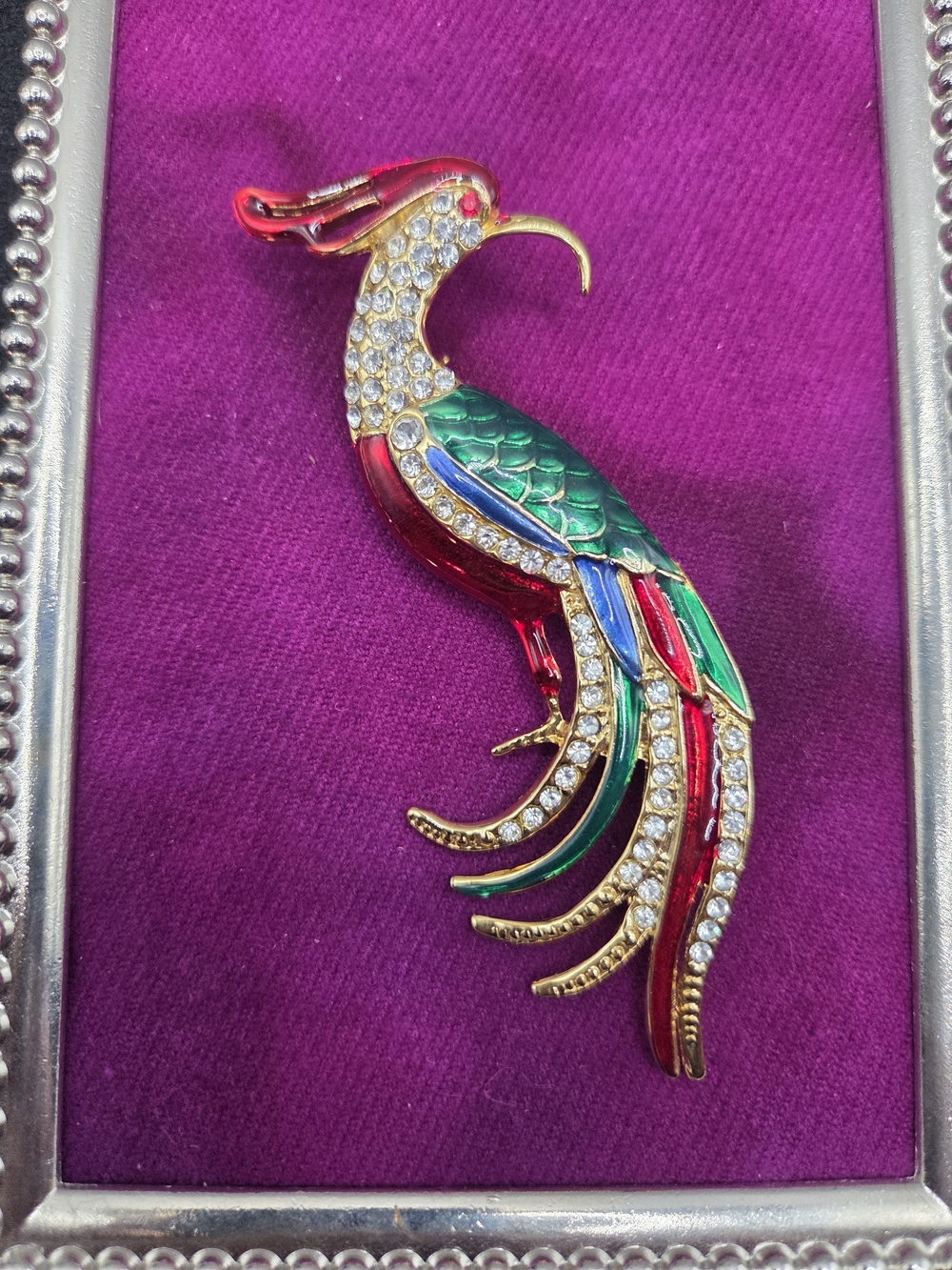 1342. Vintage Lee Sands Enamel Peacock Pin/Brooch